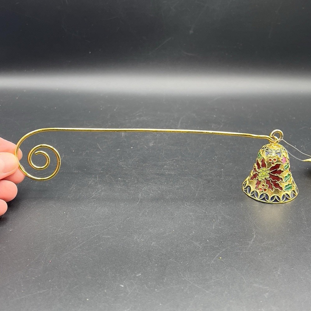 Vintage Cloisonné Candle Snuffer Poinsettia Christmas Holiday Bell Enameled